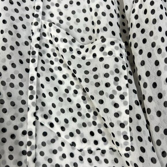 Zara Blouse Womens Large Oversized Polka Dot Button Up Black White Sheer Ruffle - Picture 6 of 11